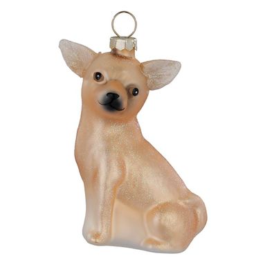 Christbaumschmuck Glas 8cm Chihuahua Figur Beige
