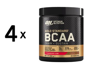 4 x Optimum Nutrition Gold Standard BCAA Train + Sustain (266g) Strawberry Kiwi