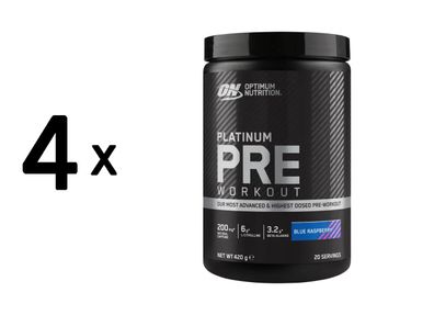 4 x Optimum Nutrition Platinum Pump Pre-Workout (20 Serv) Blue Raspberry
