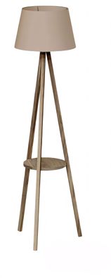 Stehlampe mit Regal Holz Beigeton modern elegante Wohnraumbeleuchtung