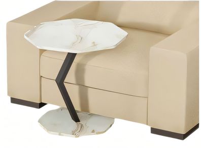 Moderner weißer Beistelltisch aus Holz und Edelstahl