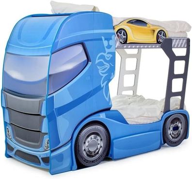 Best For Kids Autobett Truck Duo Etagenbett Kinderbett 90x180 cm mit Schrank Blau