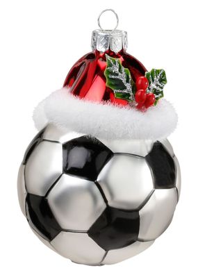 Christbaumschmuck Glas Fußball mit Weihnachtsmütze 9cm