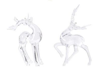 Christbaumschmuck Kunststoff Hirsch 13cm transparent, 1 Stück sortiert
