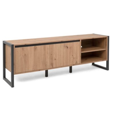 TV Board Holz TV-Schrank Lowboard Unterschrank Sideboard Fernsehschrank Grau Natur