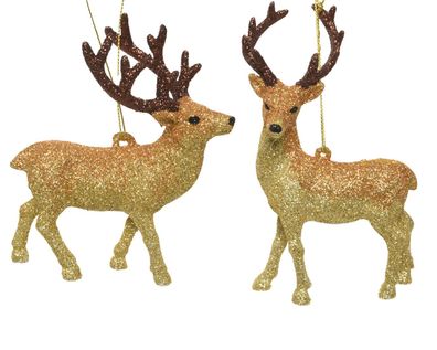 Christbaumschmuck Kunststoff / Glitzer Hirsch 11cm gold 1 Stück sort
