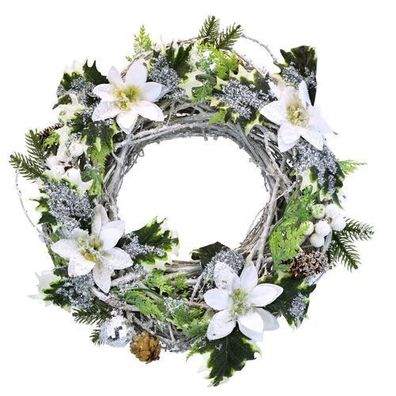 Weidenkranz mit weißem Weihnachtsstern Ø30 cm