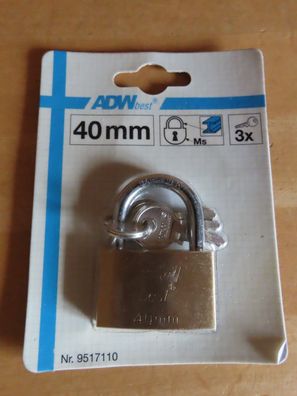 Vorhängeschloß Messing-Sicherheitsschloß 40mm mit 3 Schlüssel / /DWbest