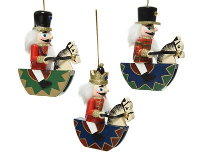 Christbaumschmuck Nussknacker auf Pferd Holz 10cm bunt 1 Stück sort