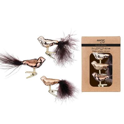 Christbaumschmuck Vögel auf Clip 4,5cm Glas 3er Set - Elegant Lounge