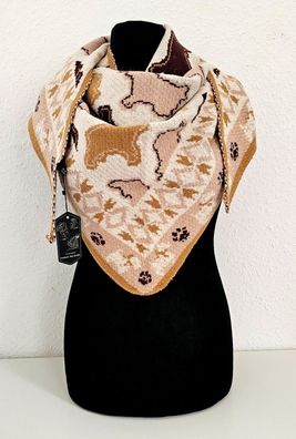 XXL Winter Dreieckstuch Dreieckschal Viskosemischung Hundeprint Beige/Brauntöne