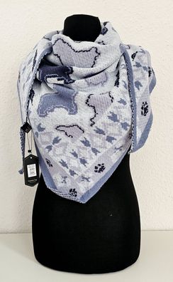 XXL Winter Dreieckstuch Dreieckschal Viskosemischung Hundeprint Blautöne/Grau