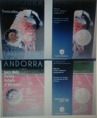 2 x 2 euro 2025 Andorra Bartgeier + Kleinstaatenspe in coincards - VVK