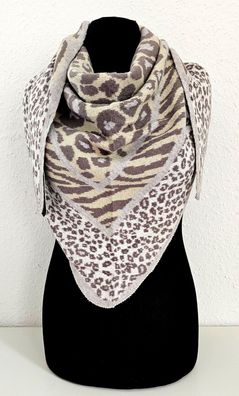 XXL Winter Dreieckstuch Dreieckschal Viskosemischung Animalprint Beige/Grau/Taupe