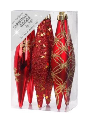 Christbaumschmuck Eiszapfen 15cm Kunststoff 6er Set - Rot