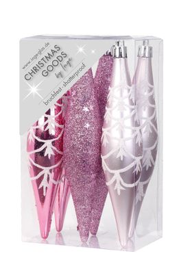 Christbaumschmuck Eiszapfen 15cm Kunststoff 6er Set - Rosa Mix