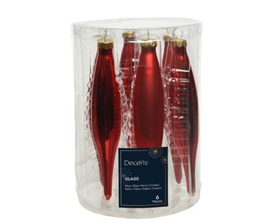 Christbaumschmuck Eiszapfen 15cm Glas 6er Set - Weihnachtsrot