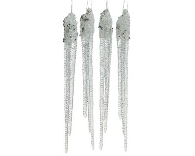 Anhänger Eiszapfen Kunststoff silber / transparent 15cm, 4 Stück