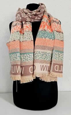 XL weicher Winterschal Tuch Schal Scarf Fransen Animal Herzen WILD Taupe/Beige/Orange
