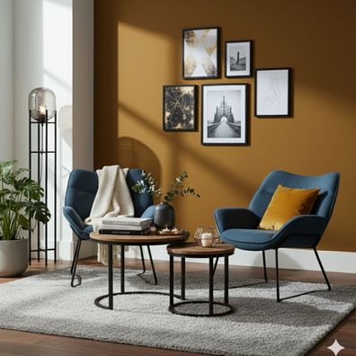 Möbelset Couchtisch Fermo, 2er Set Sessel Aliano blau