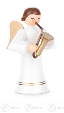 Engel mit Saxophon, langer Rock, farbig H=ca 6 cm NEU Weihnachtsfigur Holzfigur