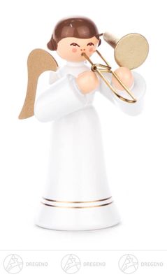 Engel mit Posaune, langer Rock, farbig H=ca 6 cm NEU Weihnachtsfigur Holzfigur