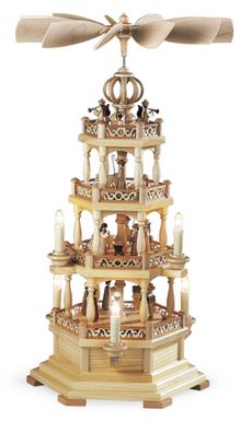 Tischpyramide Heilige Geschichte mit Engel 3-stöckig elektr. beleuchtet natur