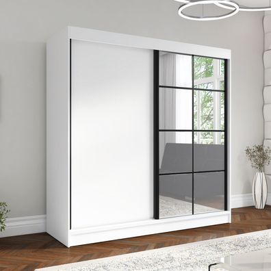 Schiebetürenschran 2-türiger Kleiderschrank mit Spiegel - TINA 200 cm