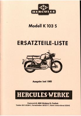 Ersatzteilliste Hercules Modell K 103 S, Kleinkraftrad, Oldtimer
