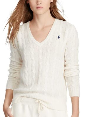 Ralph Lauren Damen Strickpullover Weiß Elegant Freizeit V-Ausschnitt