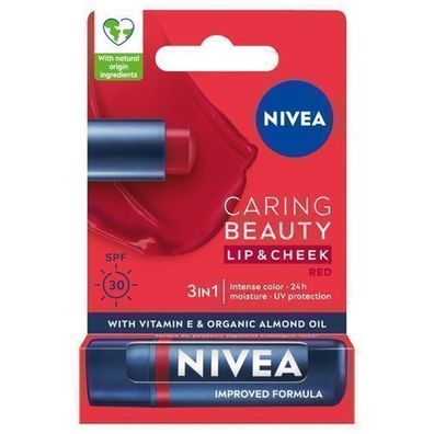 Nivea 3-in-1 Lippenpflege Rot, 4.8g - Feuchtigkeit, Schutz & Farbe