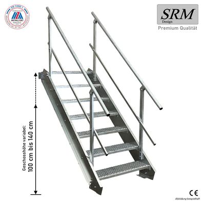 7 Stufen Stahltreppe Breite 60-160cm Geschosshöhe 100-140cm Geländer beidseitig