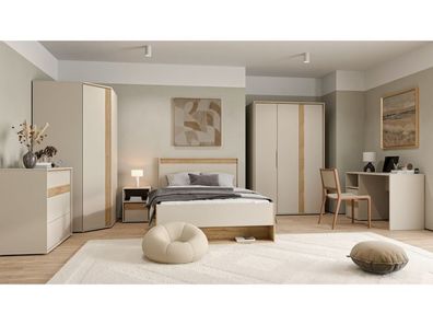 Jugendzimmer Set Wexlin Kleiderschrank Eckschrank Bett Kommode Nachttisch - Sandbeige