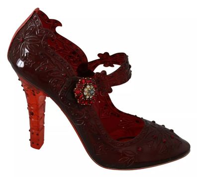 Dolce & Gabbana Red Floral Crystal Heels Cinderella Shoes