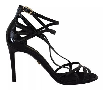 Dolce & Gabbana Black Leather Stiletto Heels Sandals Shoes