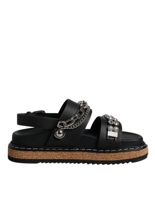 Dolce & Gabbana Black Crystal Embellish Strap Sandals Shoes