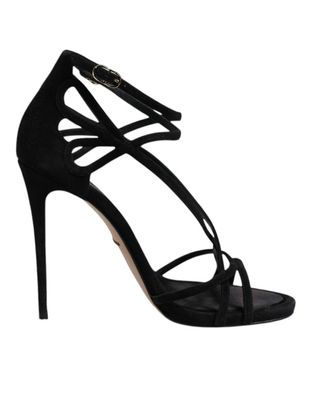 Dolce & Gabbana Black Leather Stiletto Heels Sandals Shoes