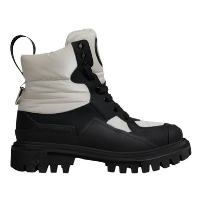 Dolce & Gabbana Black White Padded Mid Calf Lace Up Boots Shoes