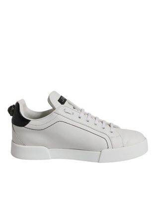 Dolce & Gabbana White Black Leather Low Top Sneakers Shoes