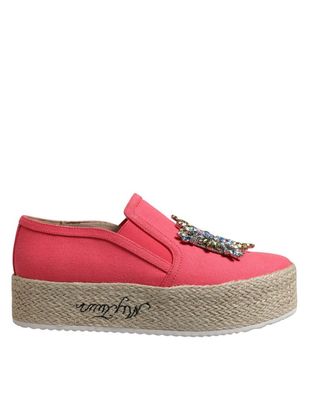 Twinset Pink Canvas Crystal Embellished Slip On Shoes