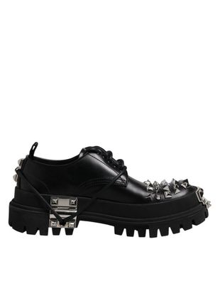 Dolce & Gabbana Black Leather Embellished Trekking Derby Shoes