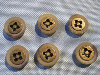 1 Kunststoffknopf beige/ braun mit Metallmitte goldfarben 15x4mm 4 Loch 2,5mm Nr 68/6