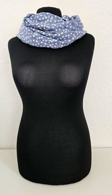 Blogger Loop Schal Halstuch Schlauchschal Baumwolle Viskose Blütenprint Jeansblau