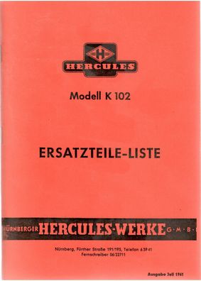 Ersatzteilliste Hercules Modell K 102, Oldtimer,