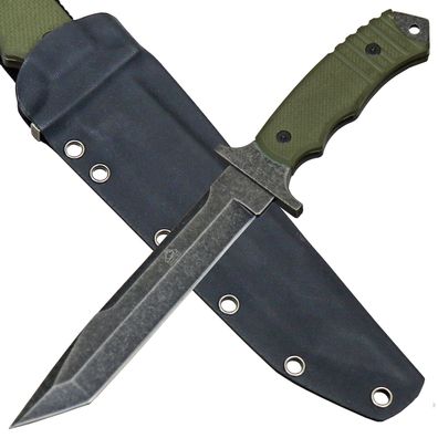 PUMA TEC Gürtelmesser Tantoklinge im stonewashed Finish G10 Schalen grün Scheide