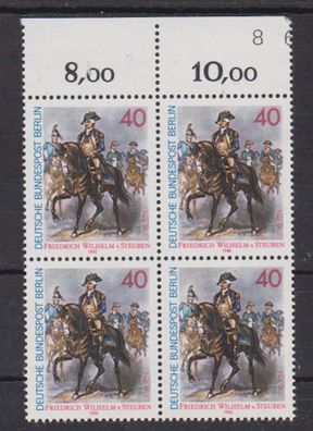 Berlin 1980 postfrisch 4er Block mit Oberrand MiNr. 628 F. W. von Steuben