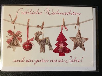 Kleine Weihnachtskarte incl. Umschlag Rentier Baum Sterne