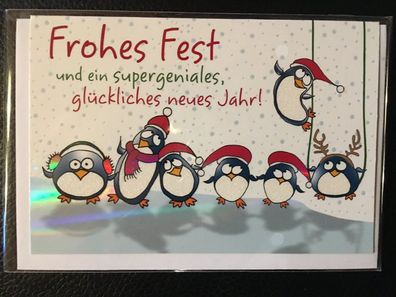 Kleine Weihnachtskarte Frohes Fest Pinguine
