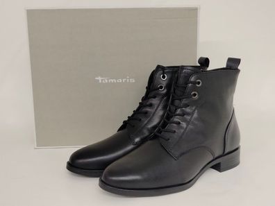 Tamaris Damen Schnürstiefelette mit seitlichem Reißverschluss kleiner Absatz schwarz