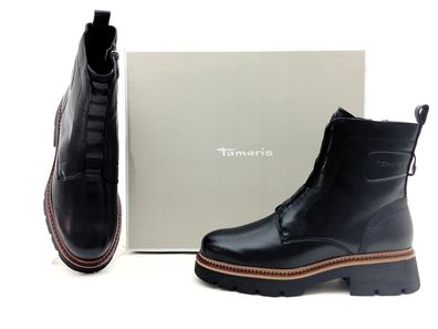 Tamaris Damen Stiefelette schwarz mit Reißverschluss versteckter Gummi am Spann